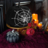 Kép 2/2 - Halloweeni tök dekoráció - fekete glitteres - pókhálóval - 15 cm