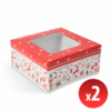 Kép 1/2 - Ajándékdoboz - papír, karácsonyi mintás - átlátszó tetővel - 2 db / csomag