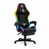 Kép 1/4 - RGB LED-es gamer szék - fekete/fehér - karfával, párnával