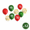 Kép 1/3 - Lufi szett - piros, zöld, arany, karácsonyi motívumokkal - 12 db / csomag