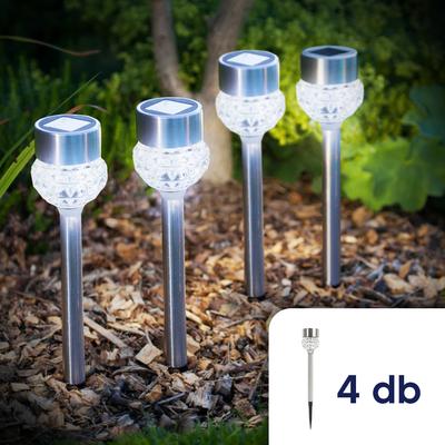 LED-es szolár lámpa - leszúrható - szálcsiszolt fém + üveg - 270 mm - 4 darab