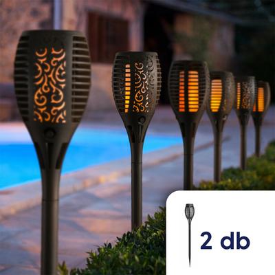 Nagy méretű lángokat imitáló szolár LED lámpa - fekete - műanyag