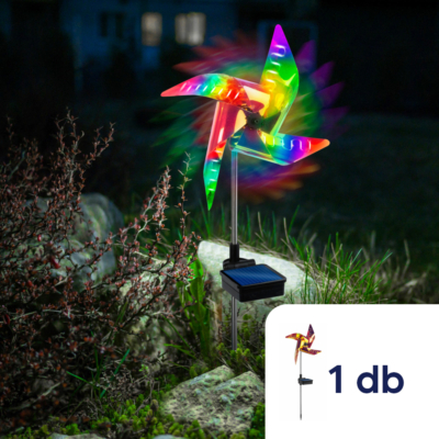 LED-es szolár szélforgó - színes LED, leszúrható - alu, műanyag - 75 x 23 x 23 cm - 1 darab