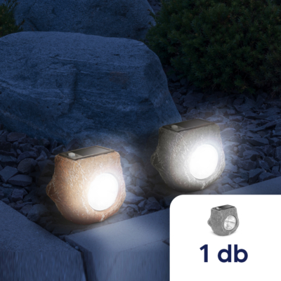 LED-es kültéri szolár lámpa - "szürke kő" - hidegfehér - 80 x 56 x 70 mm - 1 darab