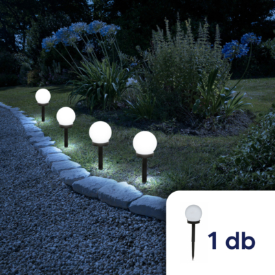 LED-es szolár lámpa - leszúrható - gömb alakú, hidegfehér - Ø10 cm - 1 darab