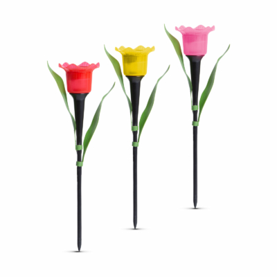 Leszúrható szolár tulipán - sárga - 31 x 5,7 cm - fehér LED