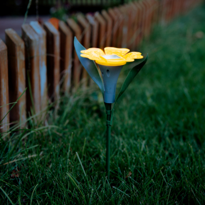 Leszúrható szolár virág - sárga - 30 x 10 cm - fehér LED - 1 darab