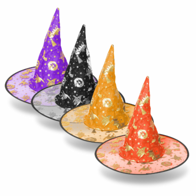 Halloweeni boszorkány kalap - 4 szín, poliészter - 38 x 34 cm