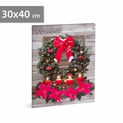 Karácsonyi LED-es hangulatkép - fali akasztóval, 2 x AA, 30 x 40 cm