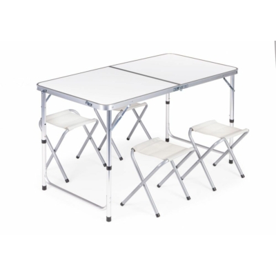 Kemping asztal - 4 székkel - fehér