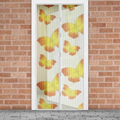 Szúnyogháló függöny ajtóra- fehér - sárga pillangós