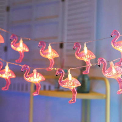 LED fényfüzér - flamingó - 1,1 m - 10 LED - melegfehér - 3 x AA