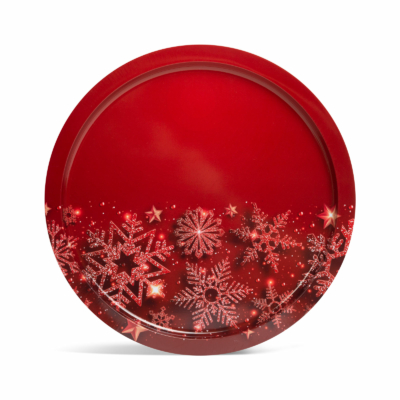 Karácsonyi tálca - fém - 31 cm - piros