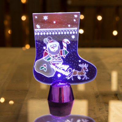 Karácsonyi asztali LED dekor - fényes talppal - csizma, lila - 15 cm
