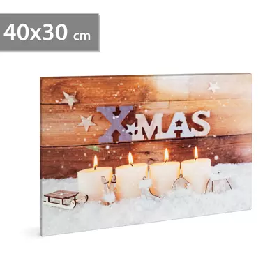 LED-es fali kép - "XMAS" - 4 melegfehér LED - 40 x 30 cm
