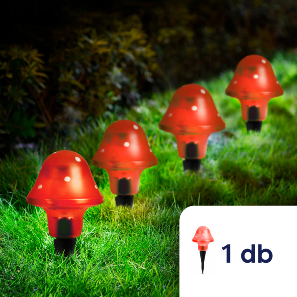 LED-es szolár gombalámpa - piros - 11 cm - 1 darab