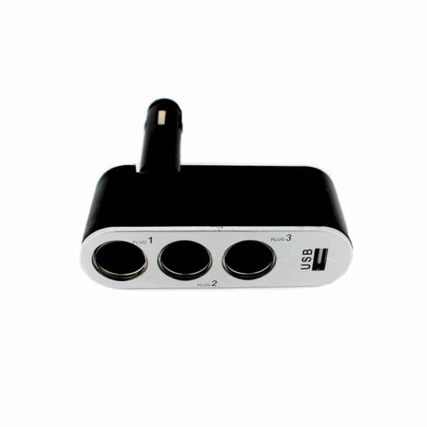 Szivargyújtóaljzatba csatlakoztatható 3-as elosztó + 1A USB csatlakozás -70 W