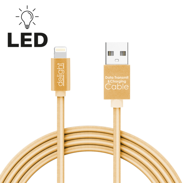 Adatkábel - iPhone "lightning" LED világítással arany színben