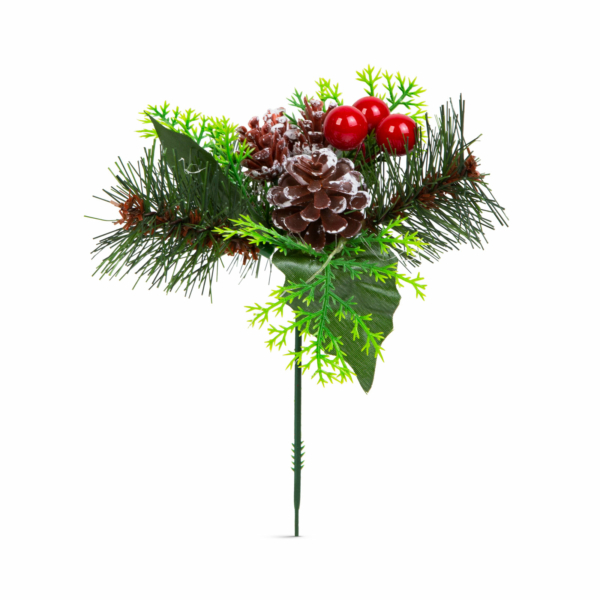 Karácsonyi dekoráció - tobozzal, piros bogyóval - 8 x 20 cm