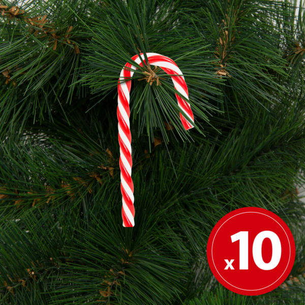 Karácsonyi dekor cukorbot - 9,2 cm - piros / fehér - 10 db / csomag