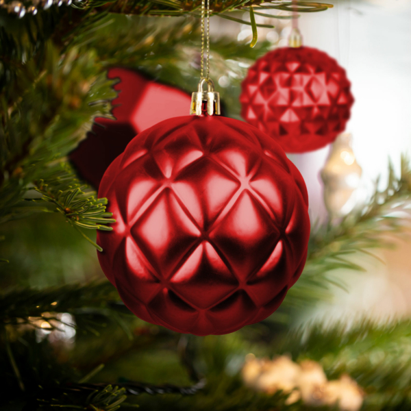 Karácsonyfadísz szett - gömbdísz - piros - 6 db / csomag - domború