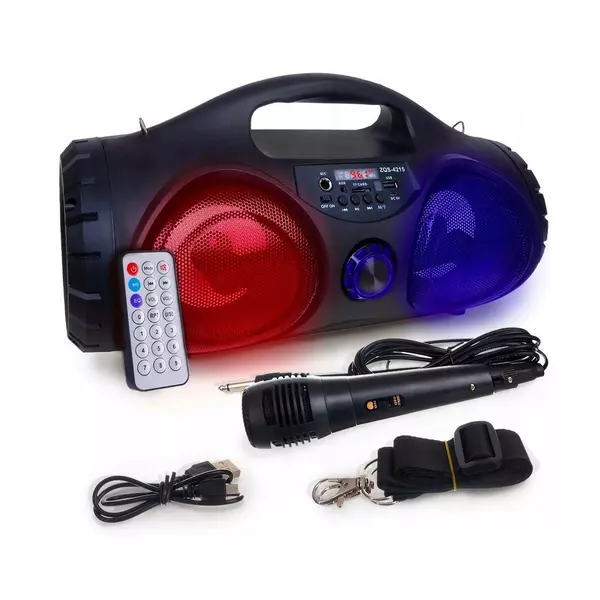 Bluetooth hangszóró - akkumulátoros - 1200 mAh, 2 x 5W, 3.5 mm, LED, 15 x 39 x 21 cm