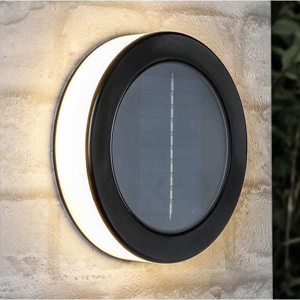 Fali szolár lámpa - kör alakú - 18 melegfehér LED - 15,5 x 4 cm