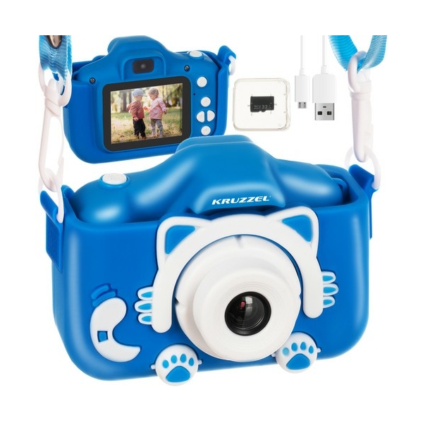Digitális fényképezőgép cicás tokkal  - 6 móddal - kék