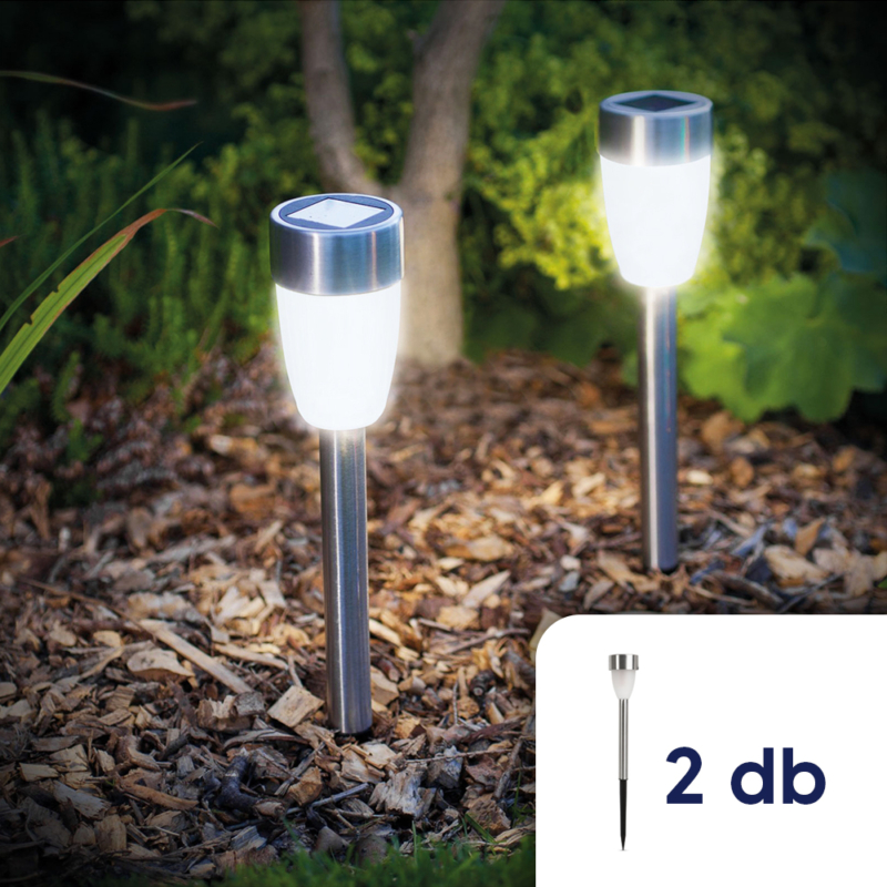 LED-es szolár lámpa - leszúrható - hidegfehér, fém - 2 darab