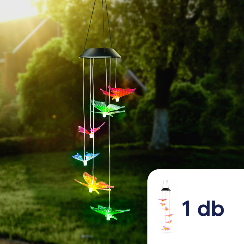 Felakasztható szolár lámpa - pillangó - RGB LED-del - 78 x 12,5 cm - 1 darab